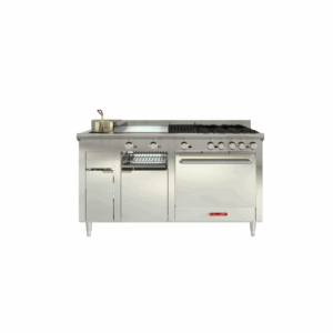 Coriat Múltiple de Piso Turbo Máster Premium Estufa Con Horno Plancha Gratinador Freidora 8 Litros Asador 4 Quemadores Gas Acero Inoxidable