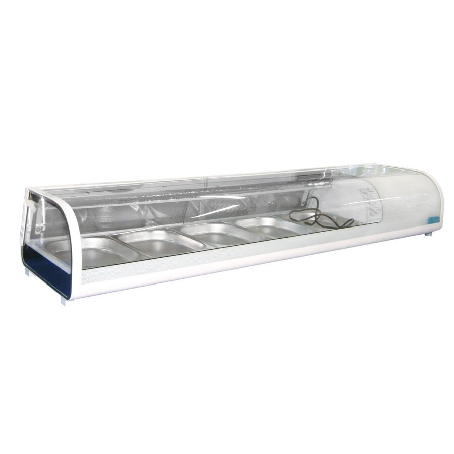 Migsa RTS-132L Vitrina Refrigerada Para Sushi Cristal Curvo para 5 insertos Blanco 132 litros 180 cm