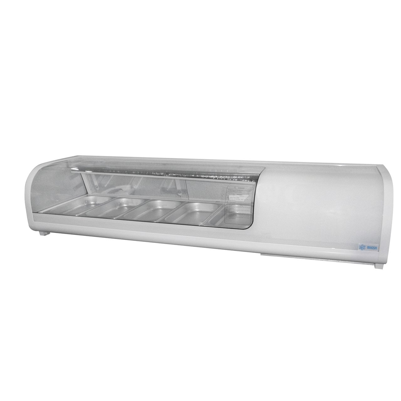 Migsa RTS-52L Vitrina Refrigerada Para Sushi Cristal Curvo para 5 insertos Blanco 52 litros 135.2 cm