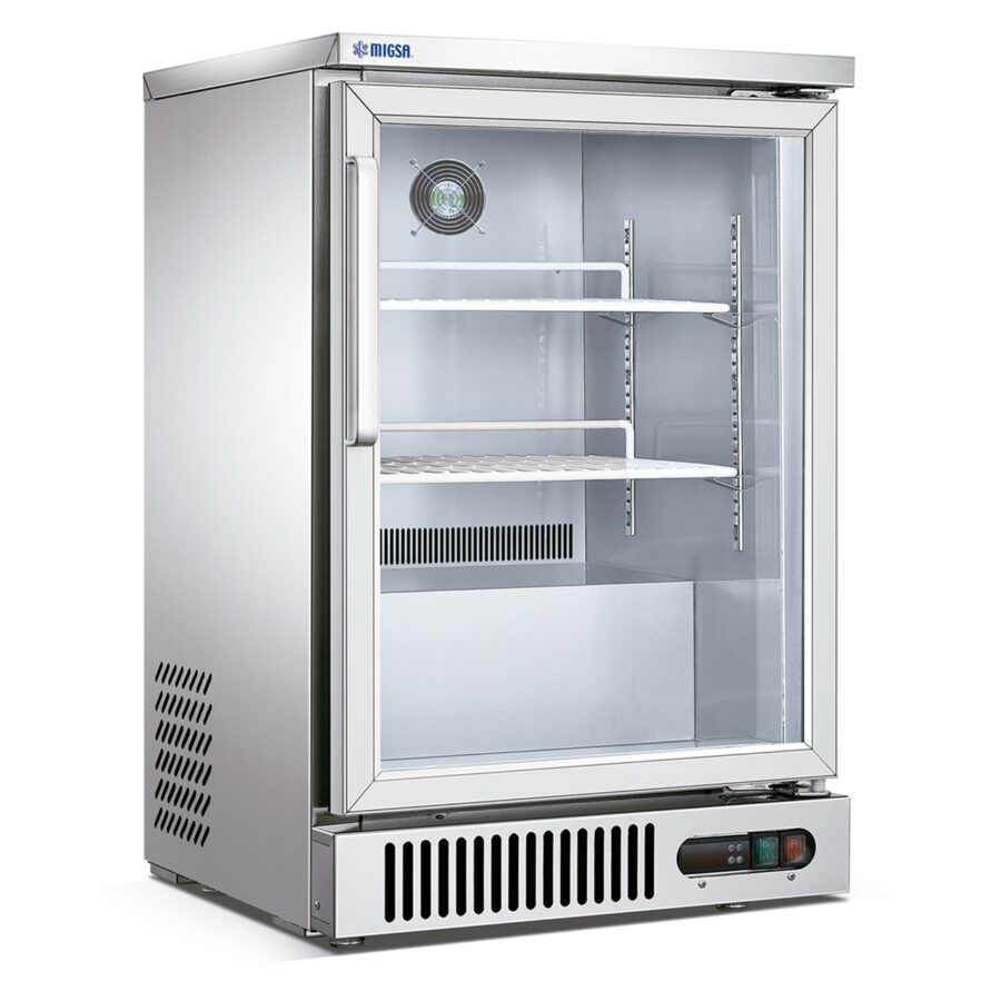 Migsa SG160 Refrigerador Contra Barra 1 Puerta Cristal Acero Inoxidable 180 Litros