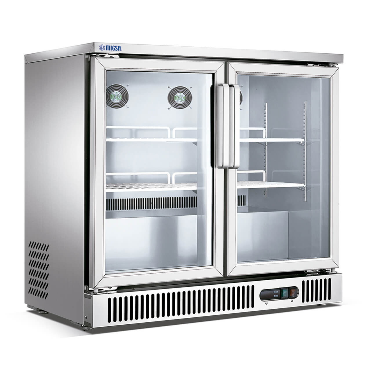 Migsa SG250 Refrigerador Contra Barra 2 Puertas Cristal Acero Inoxidable 250 Litros