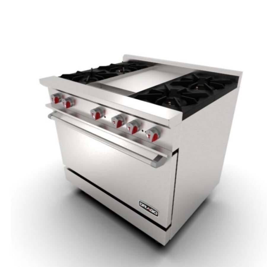 Drago CG-41P Estufa Con Horno Plancha 4 Quemadores Gas Acero Inoxidable