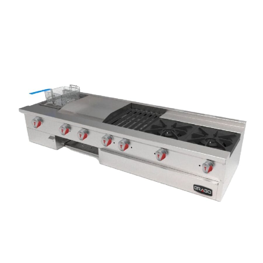 Drago UDM SLIM Estufa Con Plancha Gratinador Freidora Asador 2 Quemadores Gas Acero Inoxidable