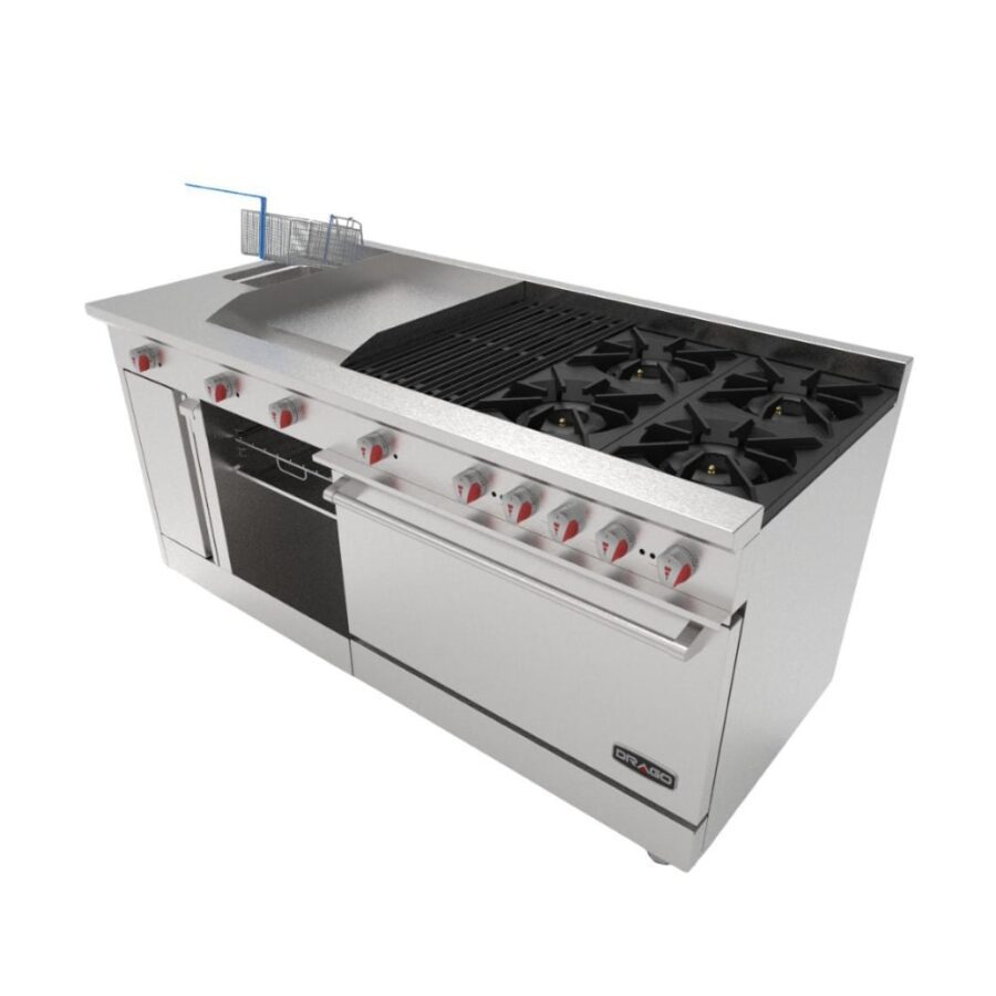 Drago UNIVERSAL PD Estufa Con Horno Plancha 61 Cm Gratinador Freidora Asador 4 Quemadores Gas Acero Inoxidable