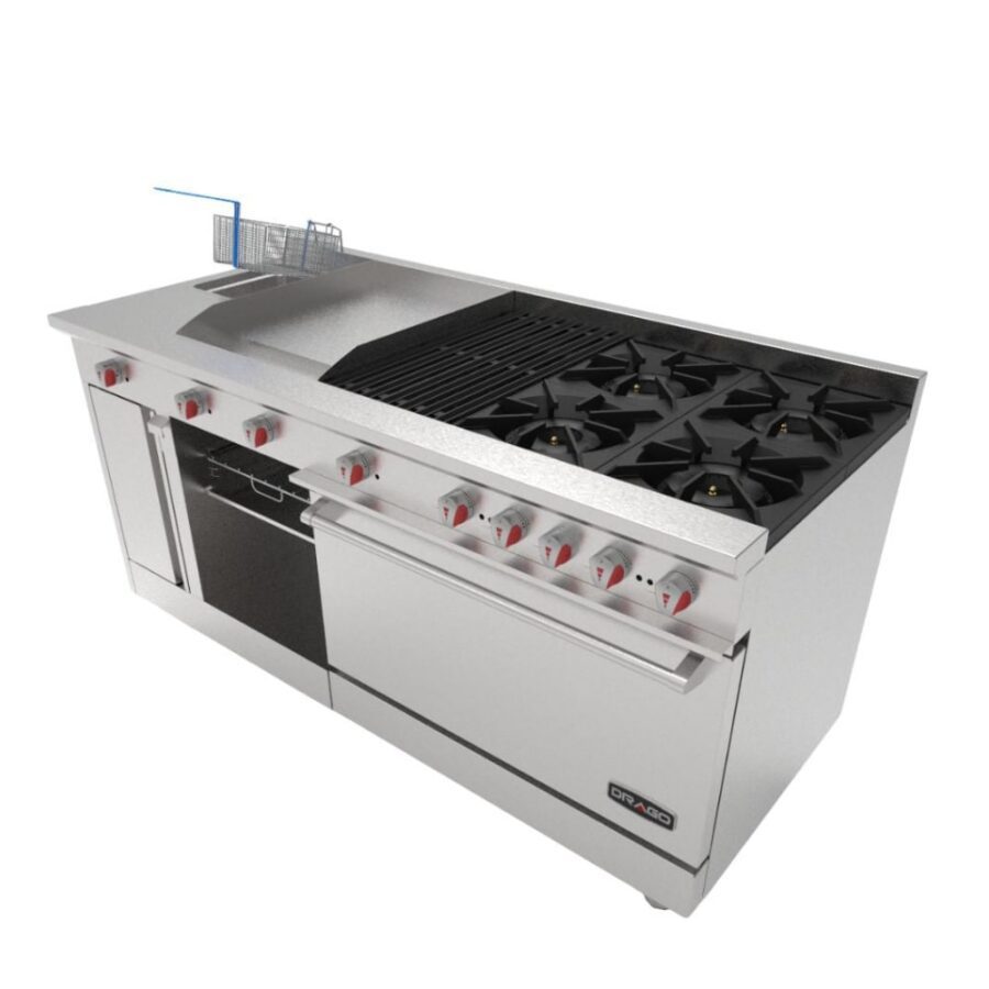 Drago UNIVERSAL STD Estufa Con Horno Plancha 45 Cm Gratinador Freidora Asador 4 Quemadores Gas Acero Inoxidable