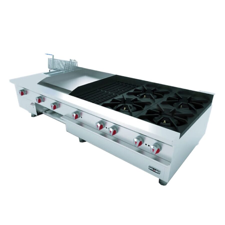 Drago UNIVERSAL UDM Estufa Con Plancha Gratinador Freidora Asador 4 Quemadores Gas Acero Inoxidable