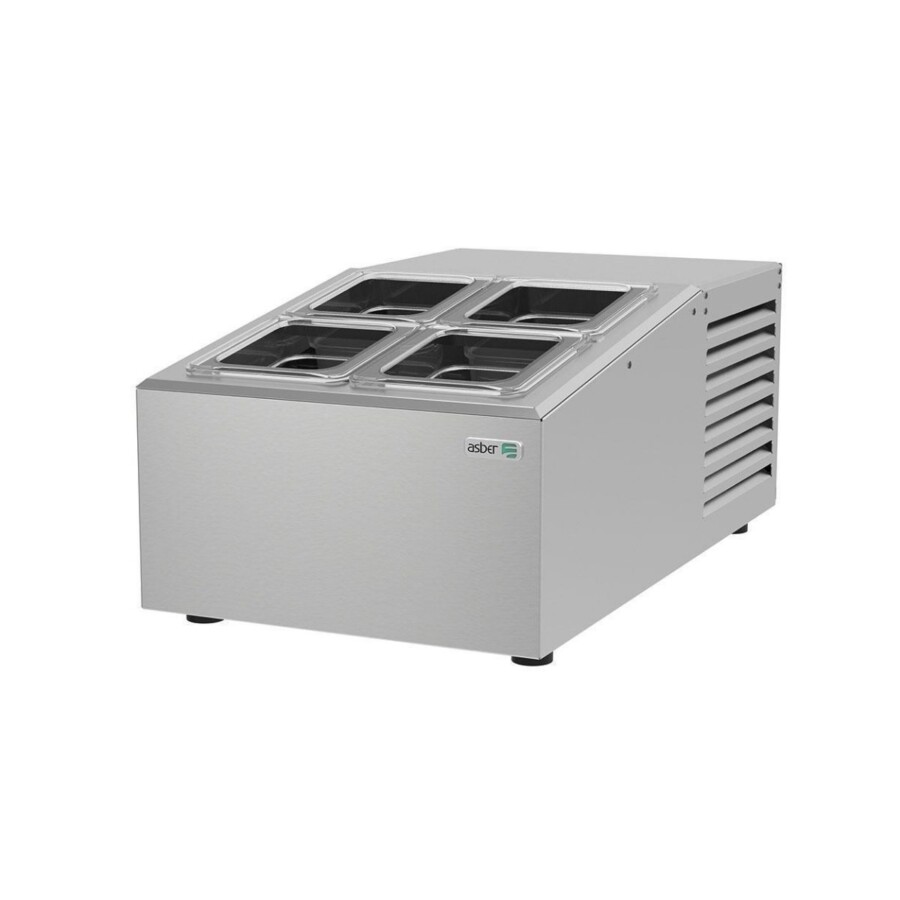 Asber ATC-2+2 Topping Refrigerado Sobre Mostrador 4 Insertos Acero Inoxidable 115 V