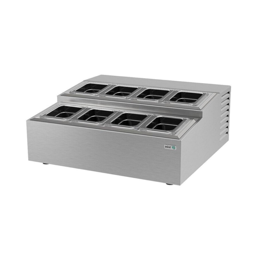 Asber ATC-4+4 Topping Refrigerado Sobre Mostrador 8 Insertos Acero Inoxidable 115 V