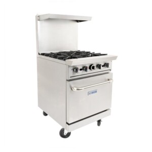 Migsa DCR24-4Q Estufa Comercial A Gas De 4 Quemadores Y Horno Con Respaldo Acero Inoxidable