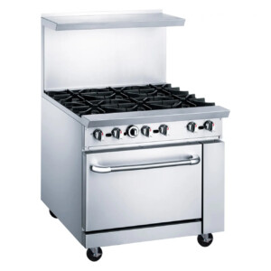 Migsa DCR36-6Q Estufa Comercial A Gas De 6 Quemadores Y Horno Con Respaldo Acero Inoxidable