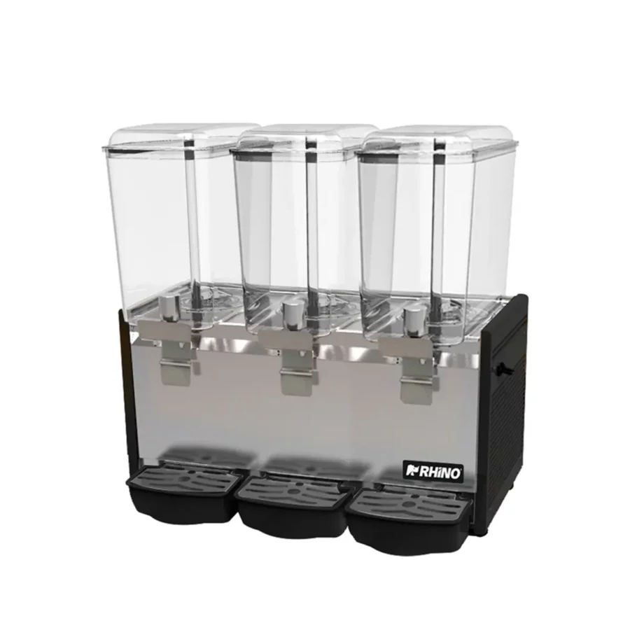 Rhino DISBEF-3T Dispensador de Bebidas Frías 3 Tanques De 18 Litros Acero Inoxidable 115 V