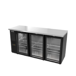 Asber ABBC-24-72-G-HC Refrigerador de Contrabarra Vinil Negro Slim Bar Line 3 Puertas de Cristal 18.3 Pies Cúbicos 182.9 Cm