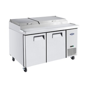 Atosa MPF8202GR Mesa Refrigerada Para Preparación De Pizza 2 Puertas Sólidas Acero Inoxidable 18.5 Pies Cúbicos 170 Cm