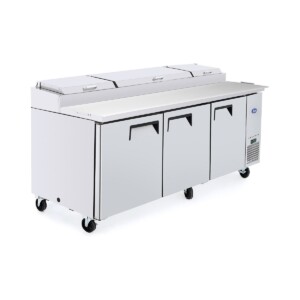 Atosa MPF8203GR Mesa Refrigerada Para Preparación De Pizza 3 Puertas Sólidas Acero Inoxidable 28.4 Pies Cúbicos 236 Cm